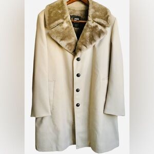 London Fog VTG Limited Ed. Overcoat Plush Fur-Line Warm Coat Beige 44L NEAR MINT